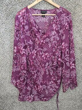 Lane Bryant Top Womens Plus 18/20 Purple Printed Cowl Neck Sheer Blouse Ladies